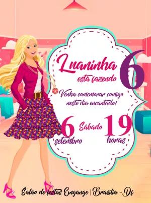 Convite de Aniversário Barbie para Editar Online e Imprimir