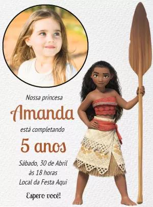 Convite Aniversário Moana com Foto para Editar Online