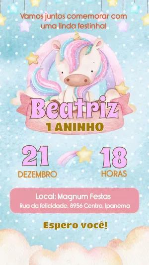 Convite de Aniversário Unicórnio Fofo para Editar Online