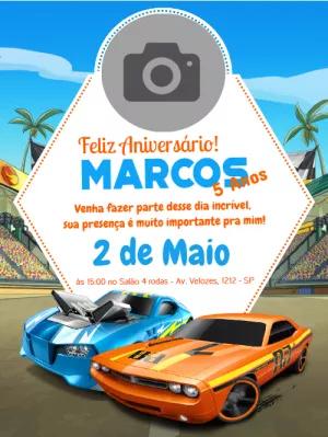 Convite de Aniversário Carros de Corrida com Foto para Editar
