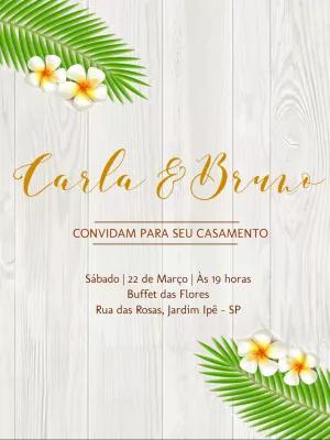 Convite de Casamento Tropical com Folhagem para Editar Online