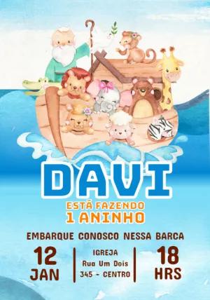 Convite de Aniversário Arca de Noé com Animais para Editar