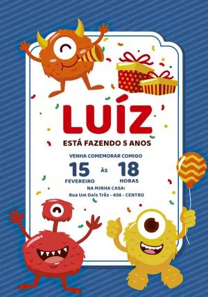 Convite de Aniversário Monstrinhos para Editar Online