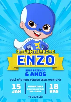 Convite Aniversário Aventureiro Azul para Editar Online