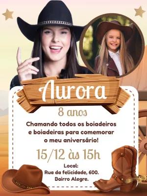 Convite de Aniversário Boiadeira com Foto para Editar Online