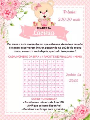 Chá Rifa Ursinha Princesa Editável Online para Imprimir