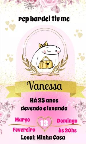 Convite de Aniversário Flork Meme Rosa para Editar Online