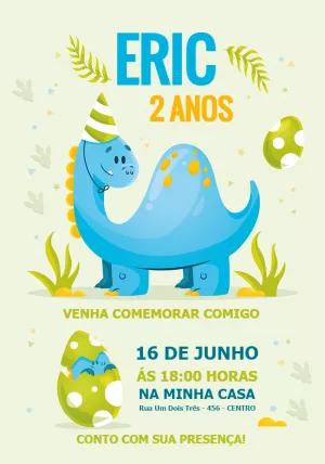 Convite Aniversário Dinossauros Fofo para Editar Online