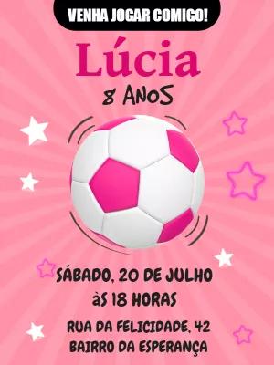 Convite Aniversário Futebol Menina Rosa para Editar Online