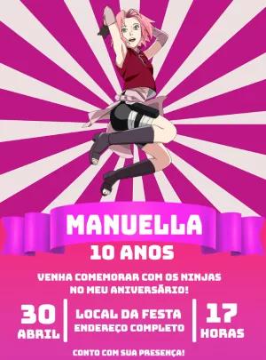Convite de Aniversário Sakura Naruto para Editar Online