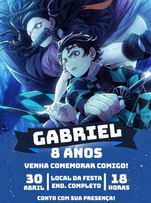 Convite de Aniversário Demon Slayer Editável com Personagens
