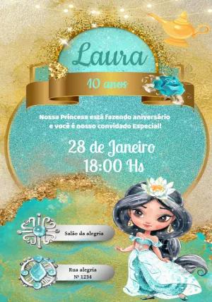 Convite de Aniversário Princesa Jasmine para Editar Online