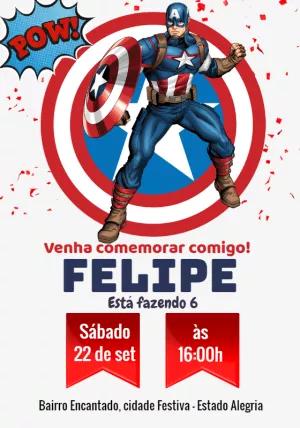 Convite Aniversário Capitão América para Editar Online
