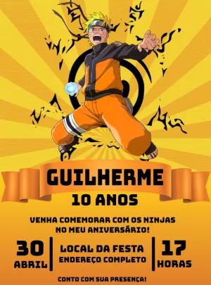Convite de Aniversário Naruto com Personagem para Editar Online
