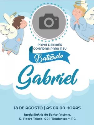 Convite de Batizado com Anjinhos e Foto para Editar Online