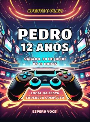 Convite Aniversário Videogame Neon para Editar Online
