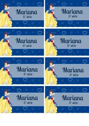 Etiqueta Escolar Branca de Neve para Editar Online e Imprimir