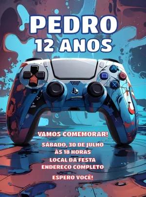 Convite Aniversário Videogame Gamer para Editar Online