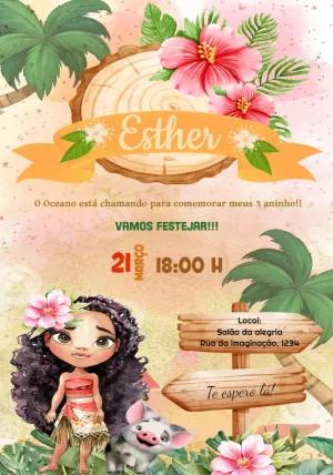 Convite de Aniversário Moana Baby para Editar Online
