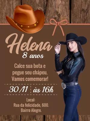 Convite de Aniversário Boiadeira Country para Editar Online