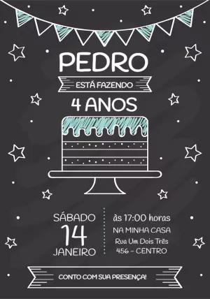 Convite Aniversário Infantil Quadro Negro para Editar Online