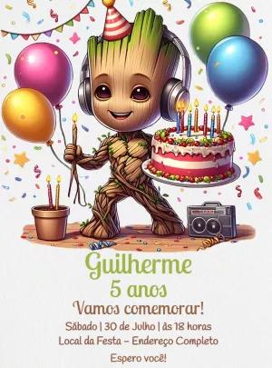 Convite Aniversário Baby Groot para Editar Online