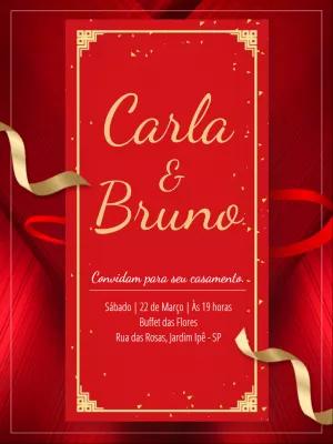 Convite de Casamento Vermelho e Dourado para Editar Online