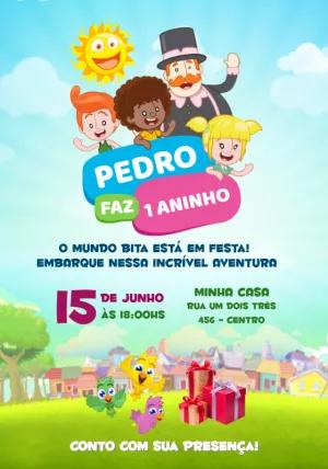 Convite Aniversário Mundo Bita com Personagens para Editar Online