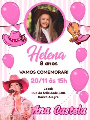 Convite Aniversário Ana Castela Boiadeira com Foto para Editar
