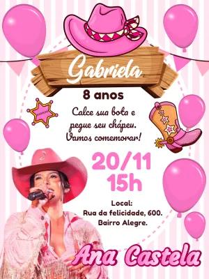 Convite de Aniversário Ana Castela Boiadeira para Editar