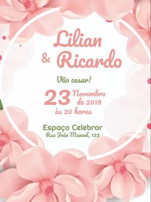 Convite de Casamento com Flores Rosas para Editar Online