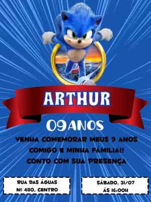 Convite de Aniversário Sonic o Filme saindo do Anel para Editar