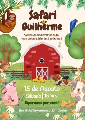 Convite de Aniversário Safari e Fazenda para Editar Online