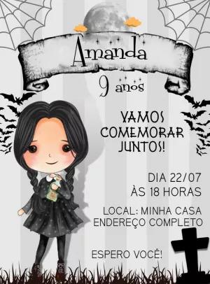 Convite de Aniversário Wandinha Addams para Editar Online