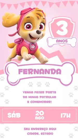 Convite Aniversário Patrulha Canina Skye para Editar Online
