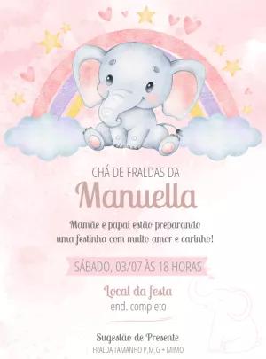 Convite Chá de Fraldas Elefantinha Rosa para Editar Online