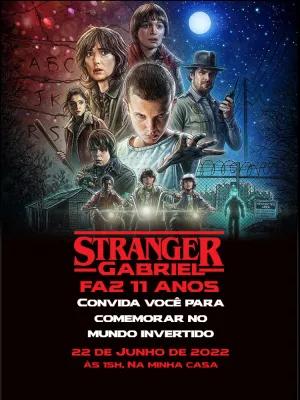 Convite Aniversário Stranger Things com Personagens para Editar