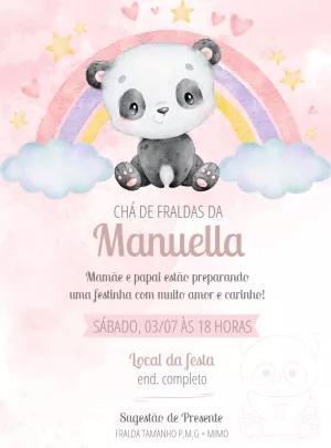 Convite Chá de Fraldas Panda Rosa para Editar Online