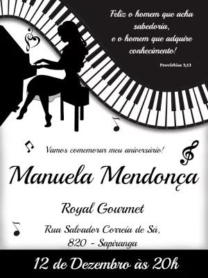 Convite de Aniversário Musical com Piano para Editar Online