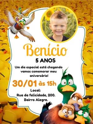 Convite Aniversário Patos com Foto para Editar Online