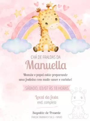 Convite Chá de Fraldas Girafinha Rosa para Editar Online