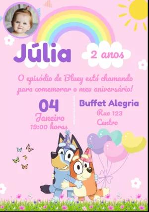 Convite Aniversário Bluey e Bingo com Foto para Editar Online