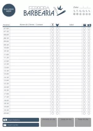 Folha de Agendamento para Barbearia Editável Online
