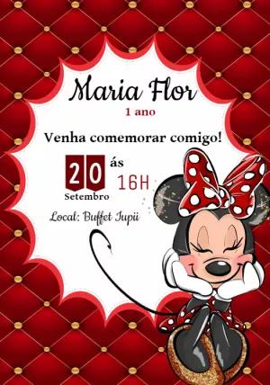 Convite Aniversário Minnie Vermelha com Glitter para Editar