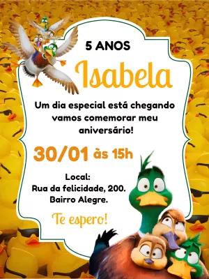 Convite Aniversário Patos do Filme para Editar Online