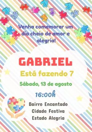 Convite Aniversário Autismo com Quebra-Cabeça para Editar Online