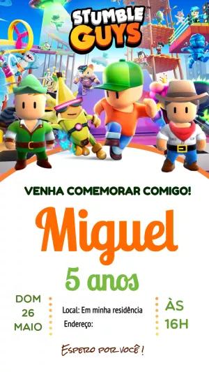 Convite de Aniversário Stumble Guys com Personagens para Editar
