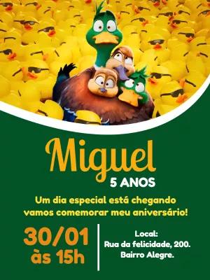 Convite de Aniversário Patos para Editar Online com Personagens