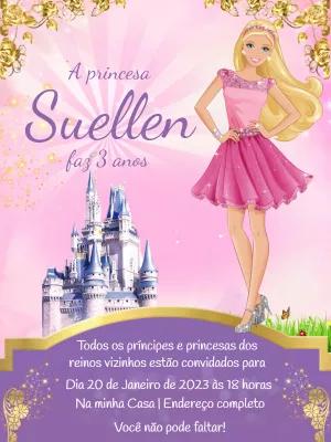Convite Aniversário Barbie Princesa para Editar Online