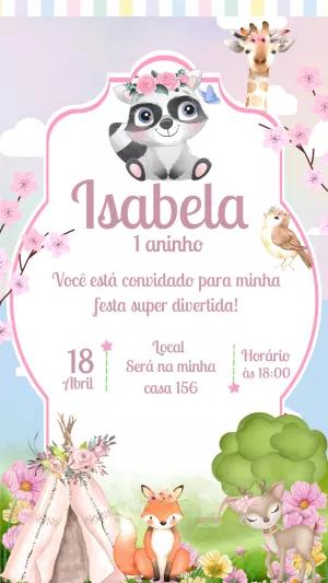 Convite Aniversário Bosque Encantado com Animais Aquarela para Editar